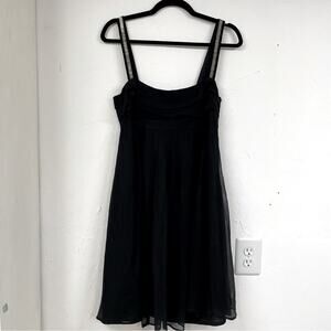 Mango Black Silk A Line Mini Dress Beaded Strap Y2K Womens 6 Party Babydoll